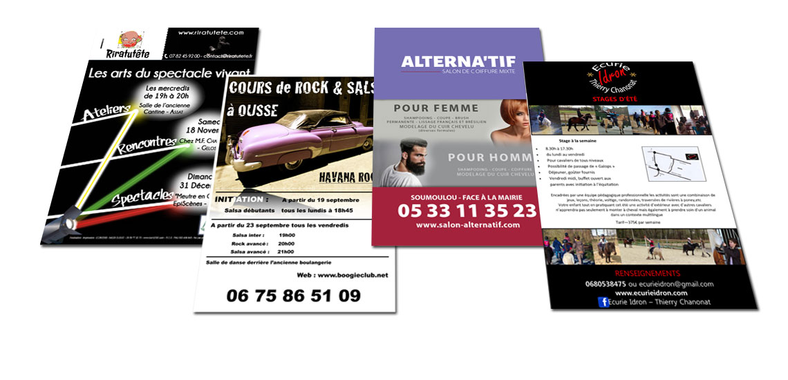 Création de flyers, cartes de visite, affiches pour communication professionnelle