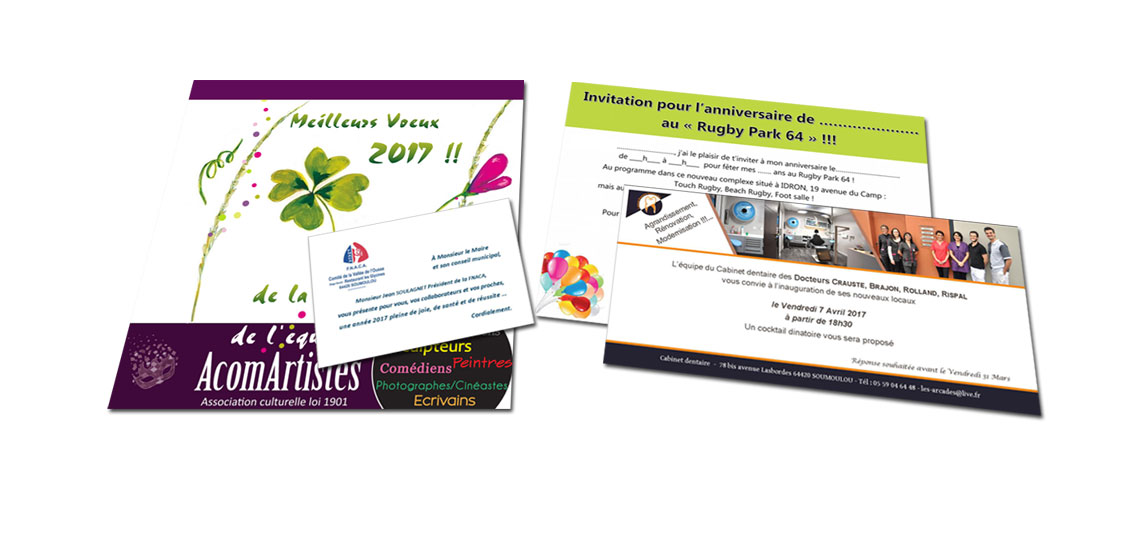 Création de cartes de voeux, prospectus, cartes de remerciement pour professionnels et particuliers