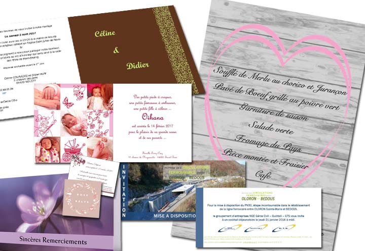Impressions pour événements, mariages, naissances, faire-part, anniversaires